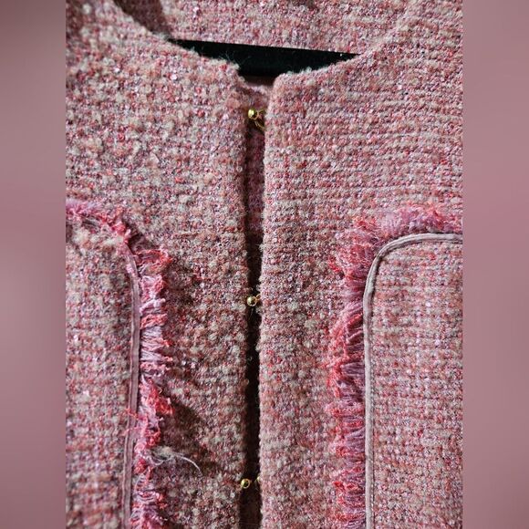 CARLISLE COLLECTION NWT Musee  Pink Tweed Fringe Jacket - Size 4 - Picture 4 of 9